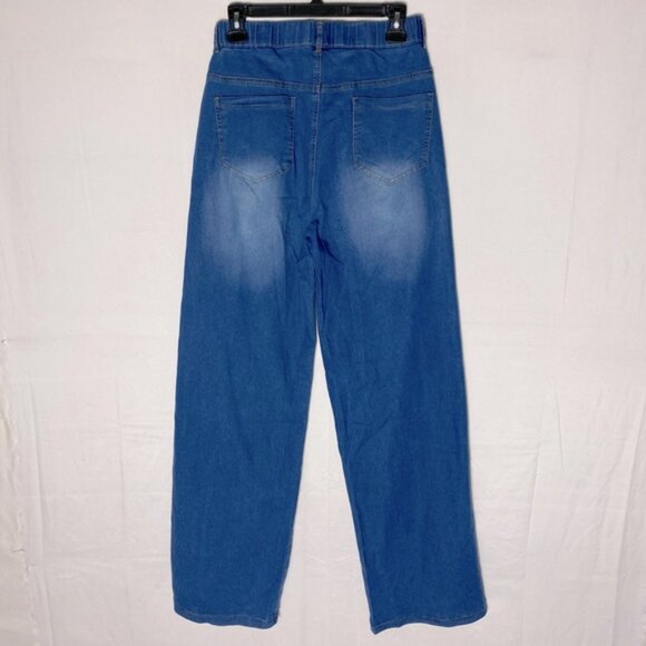 Women’s Med Wash Blue Denim High Rise Wide Leg Pull On Jeans 28 - Picture 13 of 14